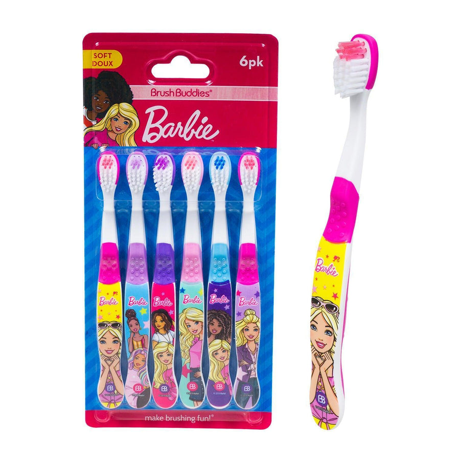 Barbie Brush Buddies Barbie Kids Toothbrushes: Manual Toothbrushes for Kids, Toothbrush for Toddlers 2-4 Years, Barbie Childrens Toothbrush, Soft Toothbrushes, 6PK