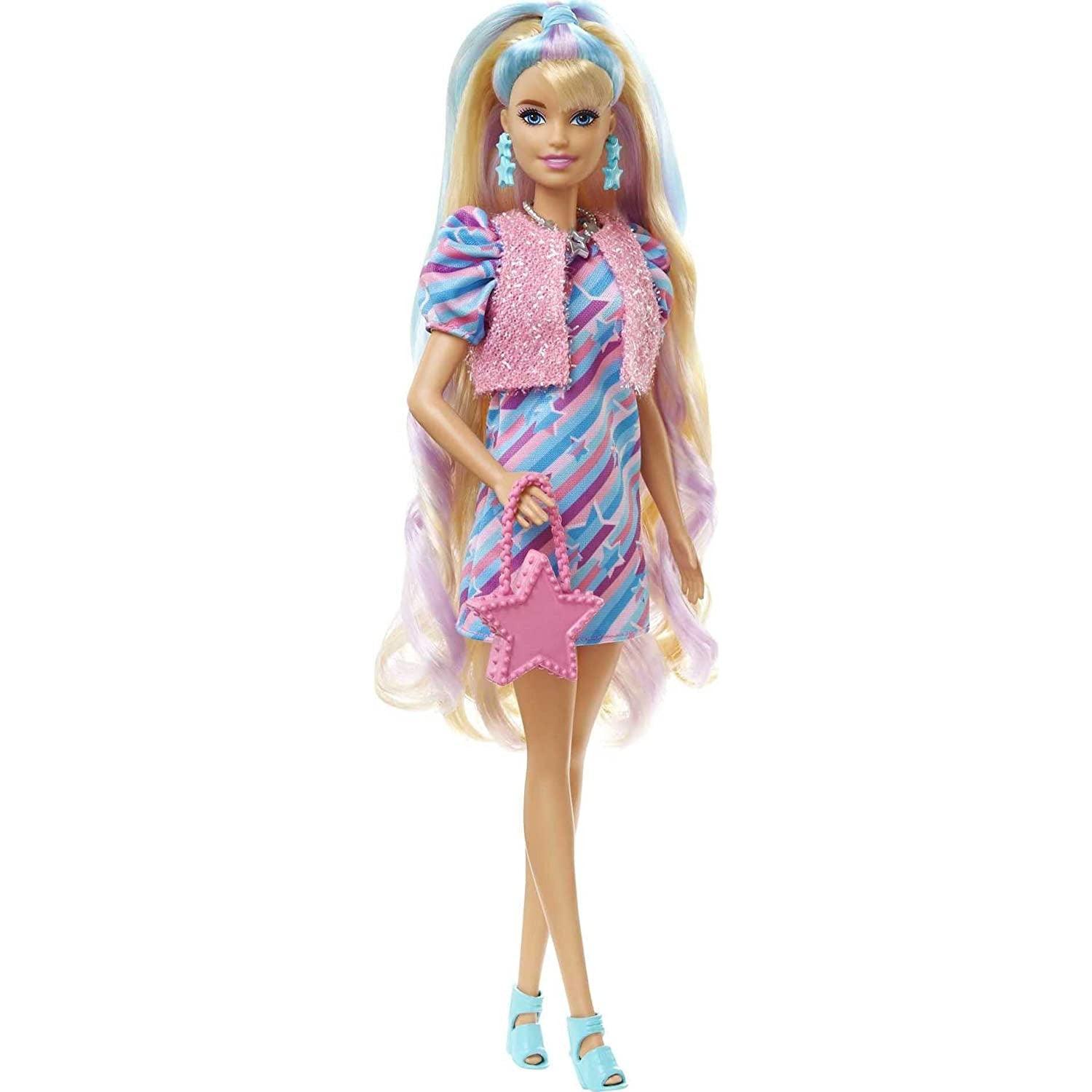 Barbie Totally Hair Star-Themed Doll, 8.5 inch Fantasy Hair, Dress, 15 Hair & Fashion Play Accessories (8 with Color Change Feature) - BumbleToys - 2-4 Years, 3+ years, 4+ Years, 5-7 Years, Barbie, Dolls, Fashion Dolls & Accessories, Girls, Pre-Order