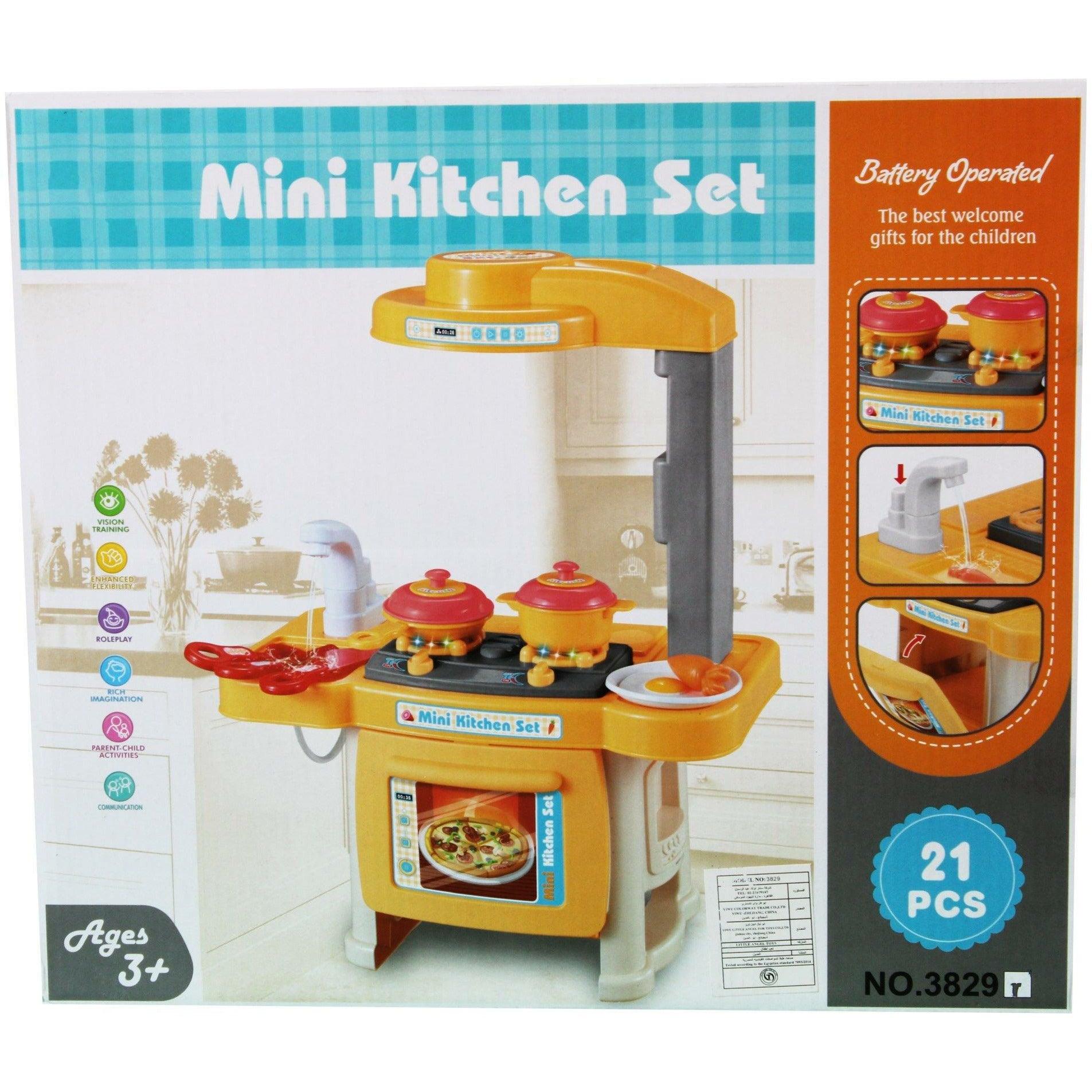 Battery Operated Mini Kitchen Play Set 21 Pieces - BumbleToys - 5-7 Years, Girls, Kitchen & Play Sets, Toy House