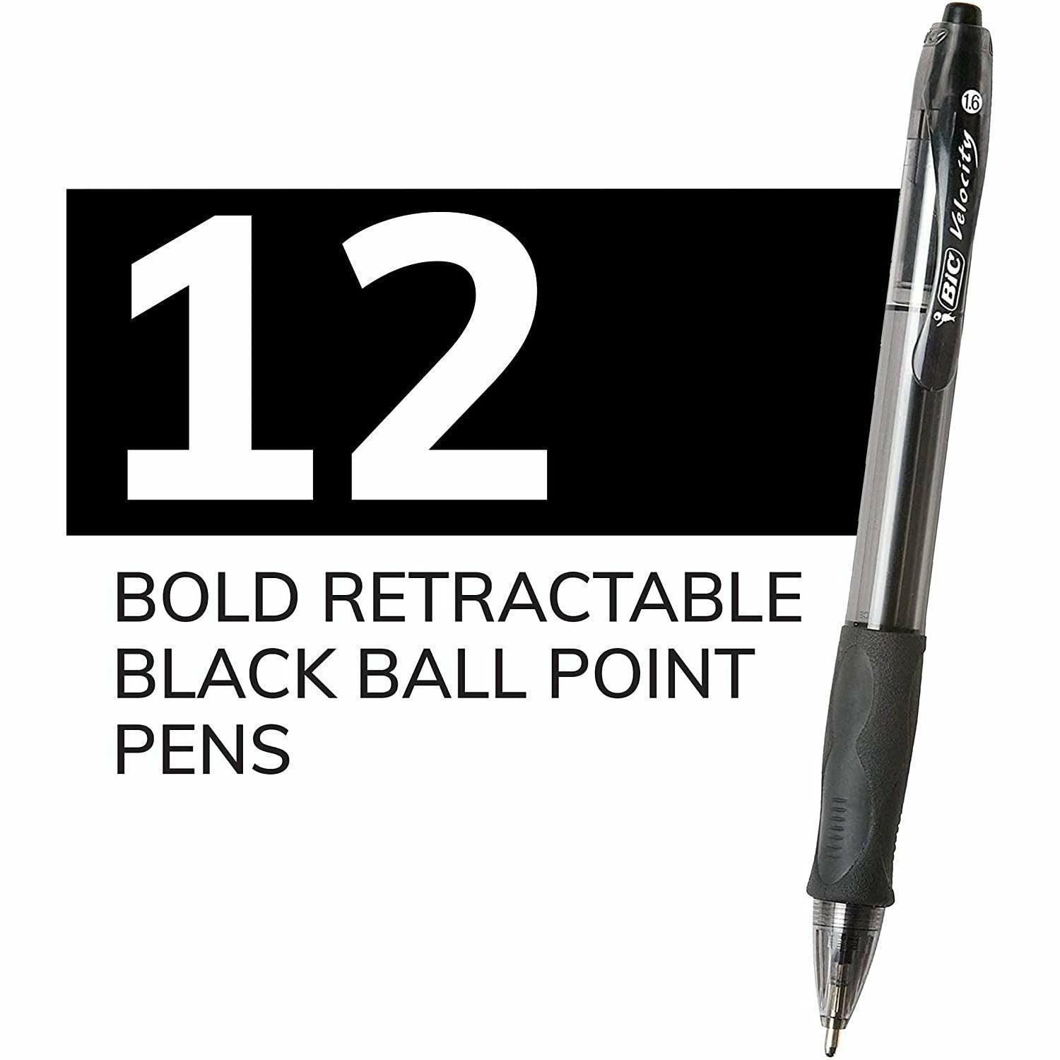 BIC Glide Bold Black Ballpoint Pens, Bold Point (1.6mm), 12-Count Pack, Retractable Ballpoint Pens With Comfortable Full Grip - BumbleToys - 14 Years & Up, 18+, 5-7 Years, 6+ Years, 8-13 Years, Drawing & Painting, OXE, Pencil, School Supplies, Stationery & Stickers