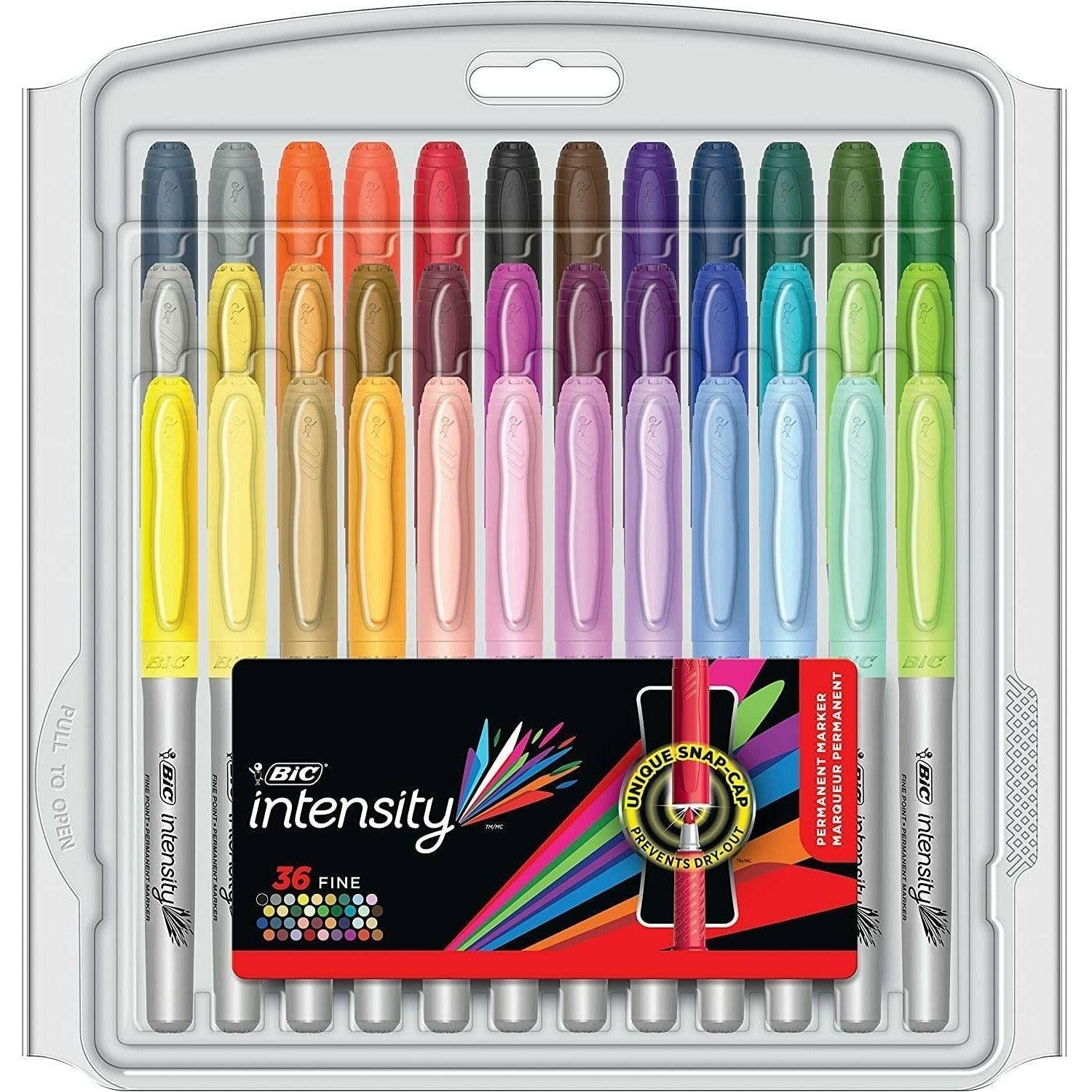 BIC Intensity Fashion Permanent Markers, Fine Point, Assorted Colors, 36-Count, Durable Fine Tip to Prevent Wear-Down - BumbleToys - 14 Years & Up, 18+, 5-7 Years, 6+ Years, 8-13 Years, Drawing & Painting, OXE, Pencil, School Supplies, Stationery & Stickers