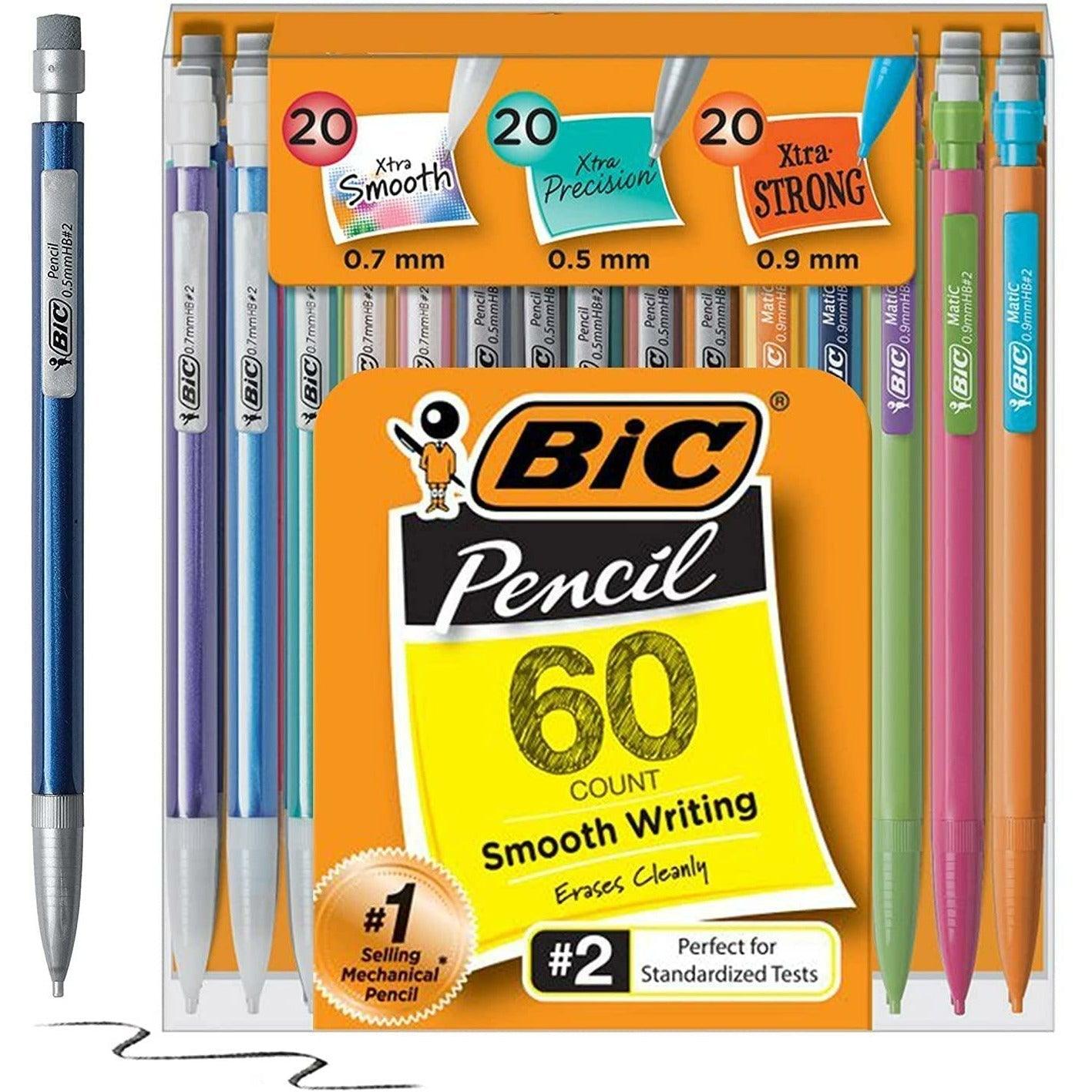 BIC Mechanical Pencil Variety Pack, Number 2 Mechanical Pencils With Erasers, Fine Point (0.5mm), Medium Point (0.7mm) and Thick Point (0.9mm), 60 Count, Bulk Mechanical Pencils for School or Work - BumbleToys - 14 Years & Up, 18+, 5-7 Years, 6+ Years, 8-13 Years, Drawing & Painting, OXE, Pencil, School Supplies, Stationery & Stickers