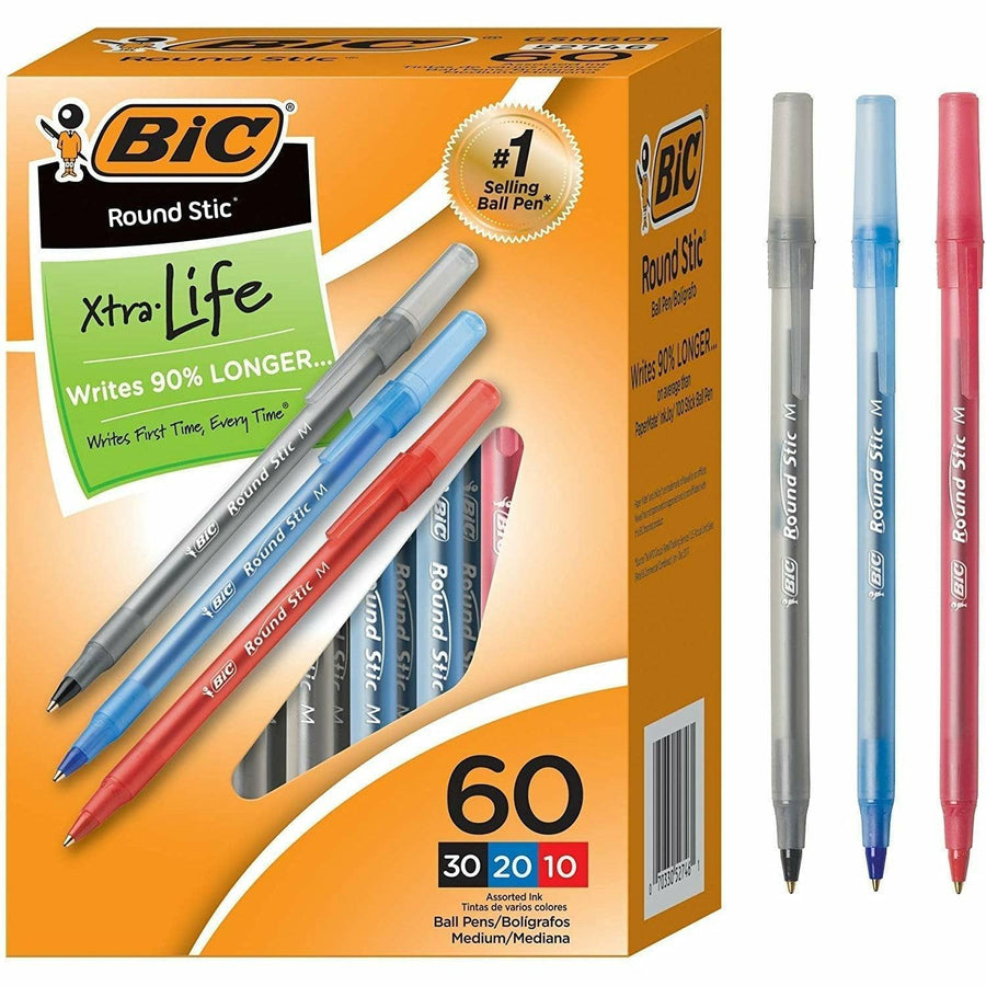 BIC Round Stic Ballpoint Pens, Assorted Colors, 60 Pack