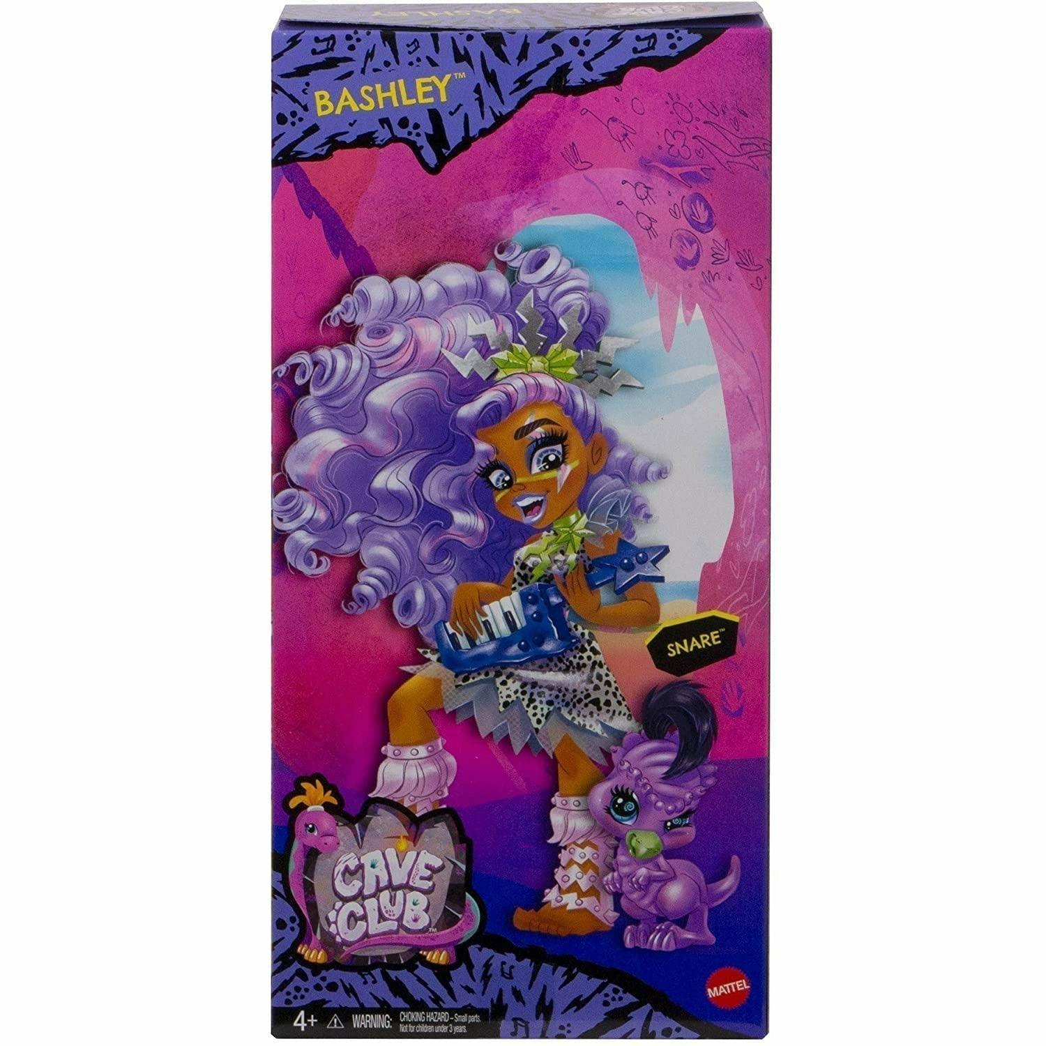 Cave Club Bashley Doll (8 - 10-inch, Lavender Hair) Poseable Prehistoric Fashion Doll with Dinosaur Pet and Accessories - BumbleToys - 4+ Years, 5-7 Years, Dolls, Fashion Dolls & Accessories, Girls, OXE