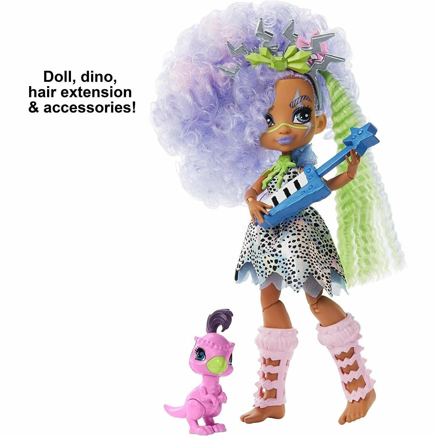 Cave Club Bashley Doll (8 - 10-inch, Lavender Hair) Poseable Prehistoric Fashion Doll with Dinosaur Pet and Accessories - BumbleToys - 4+ Years, 5-7 Years, Dolls, Fashion Dolls & Accessories, Girls, OXE