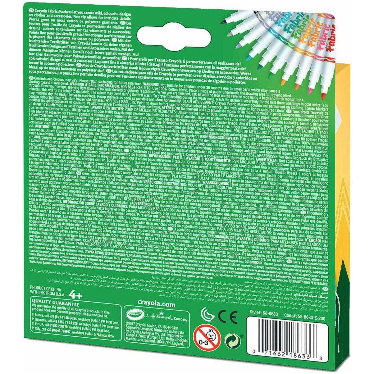 CRAYOLA 58-8633 Fabric Markers 10 Pcs - BumbleToys - 4+ Years, 5-7 Years, Boys, Drawing & Painting, Eagle Plus, Girls