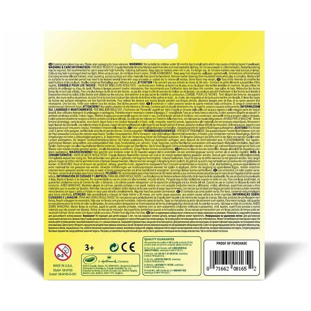 Crayola Washable Window Markers-Assorted Colors 8 Count - BumbleToys - 5-7 Years, Boys, Drawing & Painting, Eagle Plus, Girls