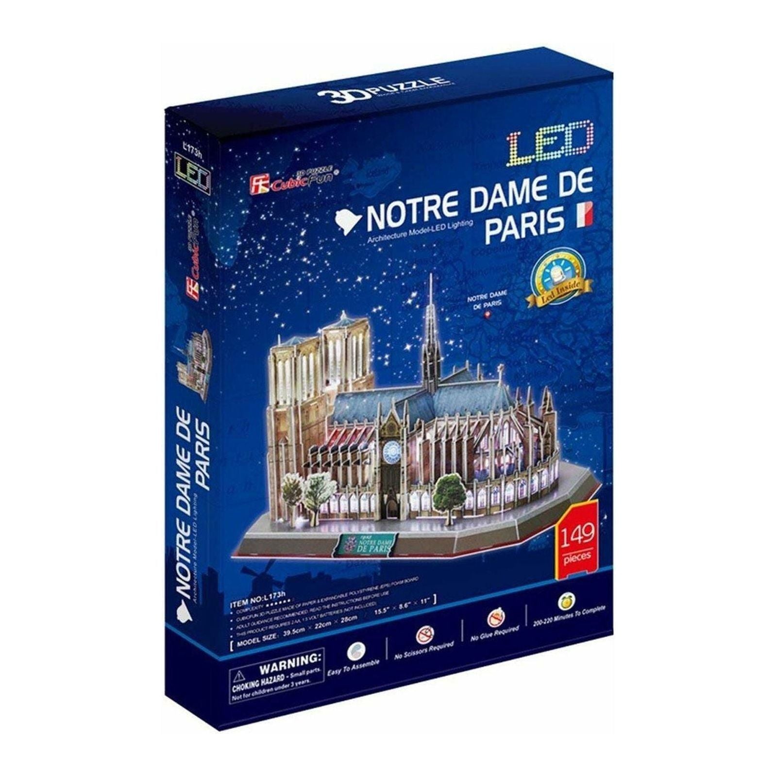 CubicFun LED Notre Dame De Paris 3D Puzzle 149 Pieces - BumbleToys - 3D, 5-7 Years, Boys, Cecil, Girls, Puzzle & Board & Card Games, Puzzles & Jigsaws