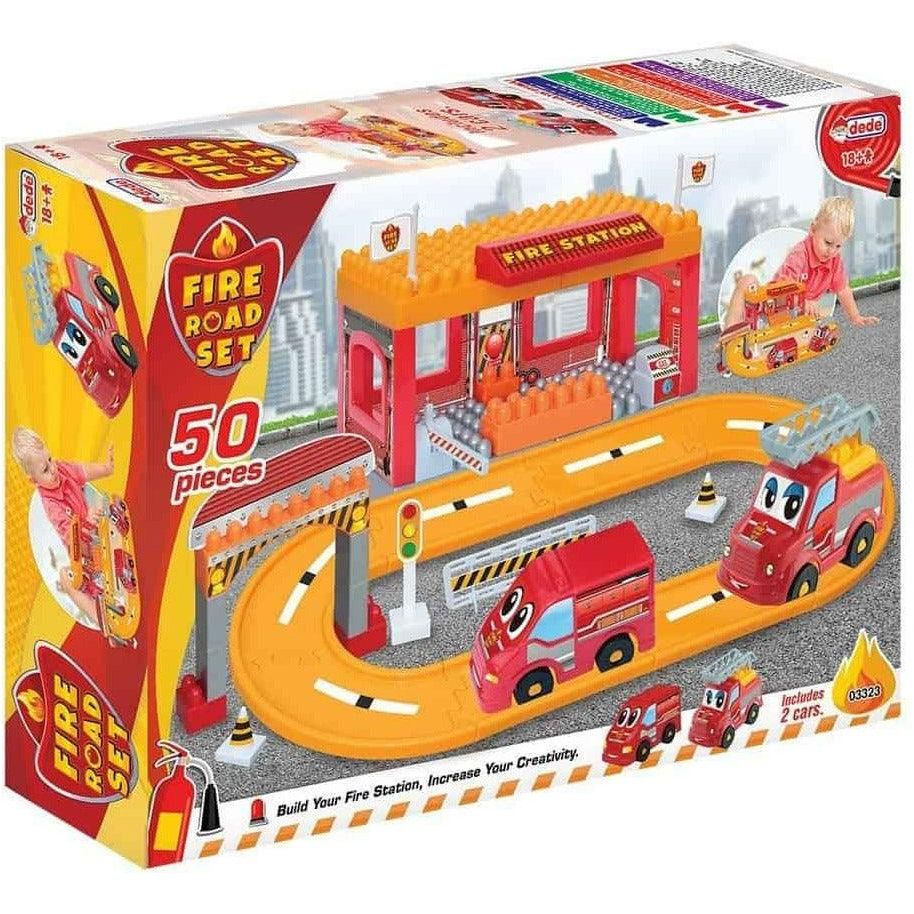 Dede 3323 Fire Road Set Building Blocks With 2 Cars – (50 Pcs) - BumbleToys - 2-4 Years, Boys, Building Blocks, Building Sets & Blocks, Cars, Cecil, Girls, LEGO, Truck