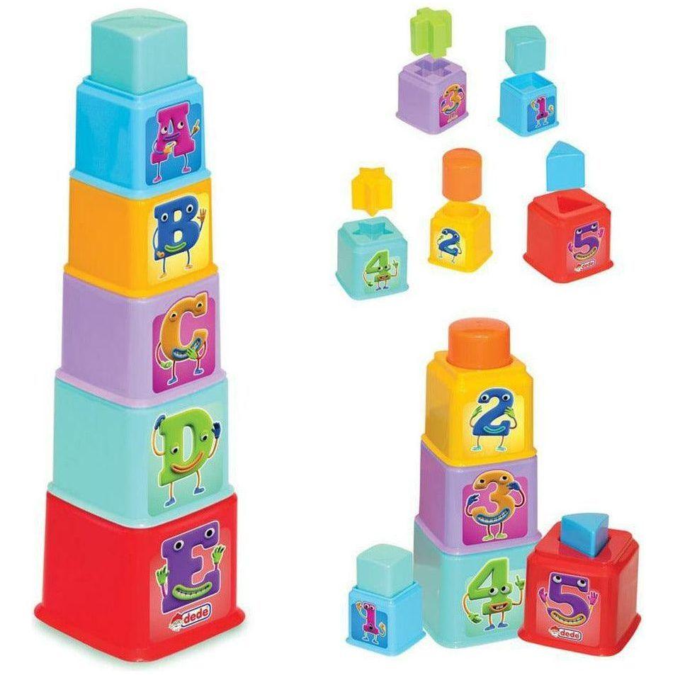 Dede 3464 Square Tower Shape Sorter Letters & Numbers - BumbleToys - 2-4 Years, Babies, Baby Saftey & Health, Boys, Building Blocks, Cecil, Education, Girls, Learning Toys