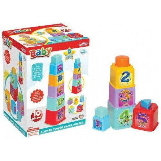 Dede 3464 Square Tower Shape Sorter Letters & Numbers - BumbleToys - 2-4 Years, Babies, Baby Saftey & Health, Boys, Building Blocks, Cecil, Education, Girls, Learning Toys