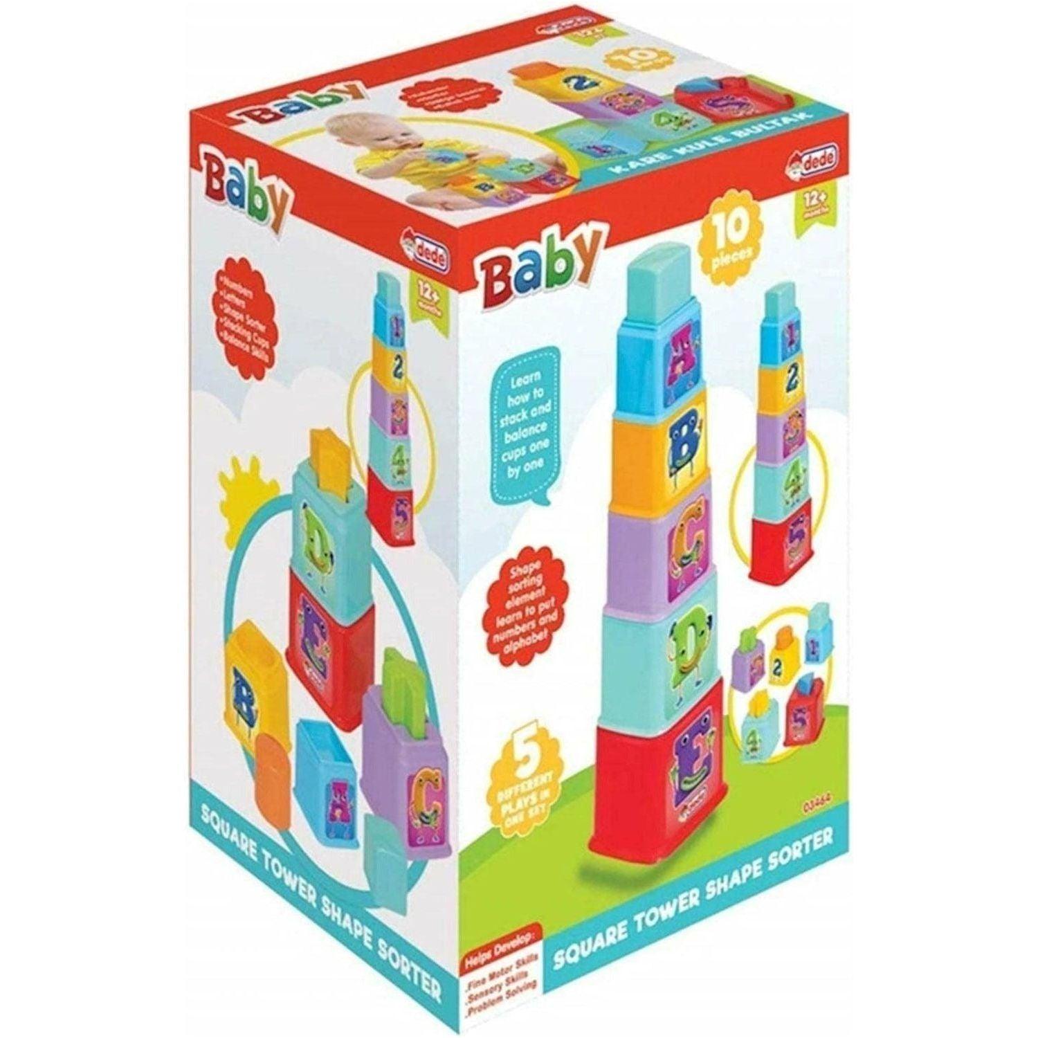 Dede 3464 Square Tower Shape Sorter Letters & Numbers - BumbleToys - 2-4 Years, Babies, Baby Saftey & Health, Boys, Building Blocks, Cecil, Education, Girls, Learning Toys