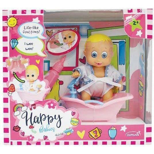 Dimian Happy Babies Baby Doll With Bathtub And Milk Bottle, 16 CM - BumbleToys - 2-4 Years, Arabic Triangle Trading, Fashion Dolls & Accessories, Girls