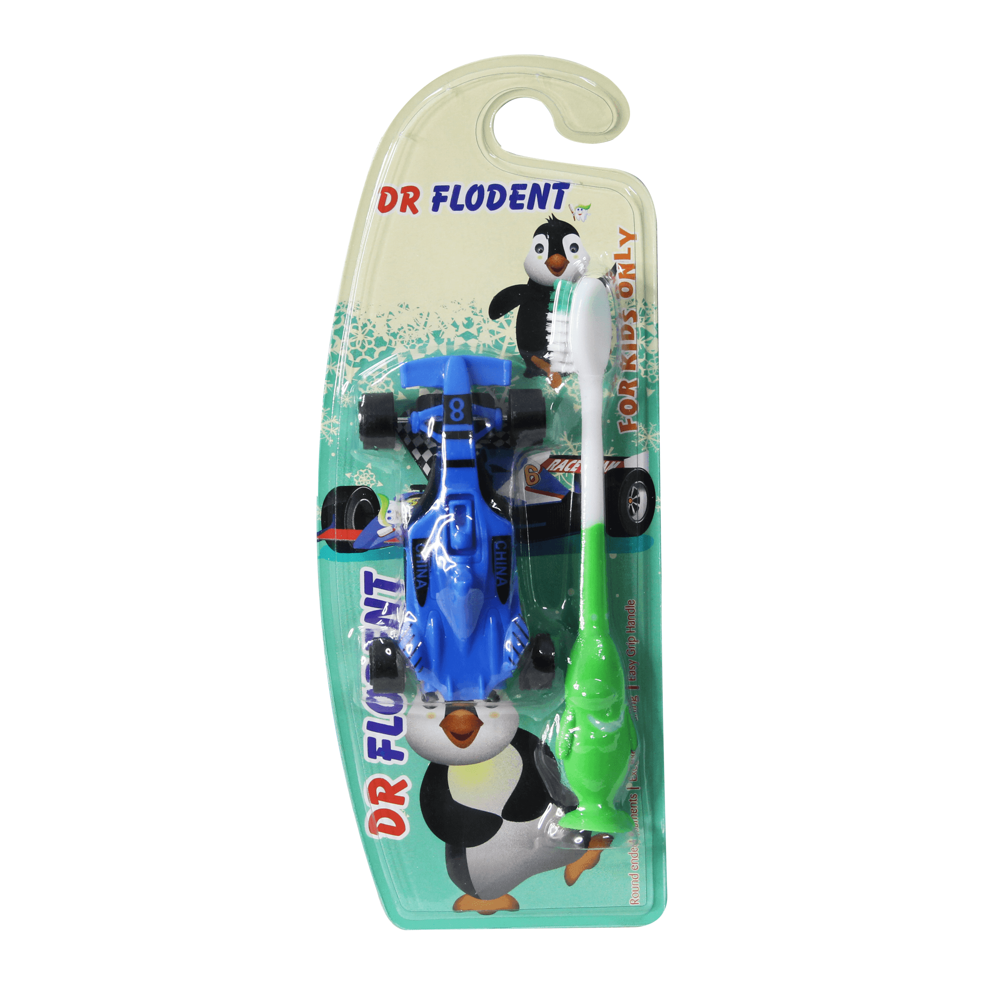Dr Flodent Kids Toothbrush Extra Soft With Car Toy - BumbleToys - 2-4 Years, 5-7 Years, Baby Saftey & Health, Boys, Girls, Toothbrush