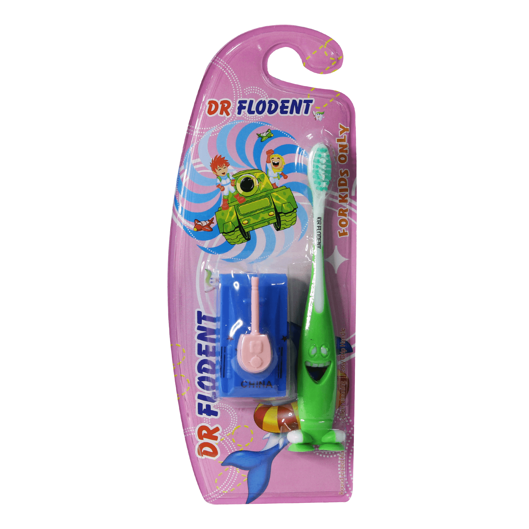 Dr Flodent Kids Toothbrush Extra Soft With Tank Toy - BumbleToys - 2-4 Years, 5-7 Years, Baby Saftey & Health, Boys, Toothbrush