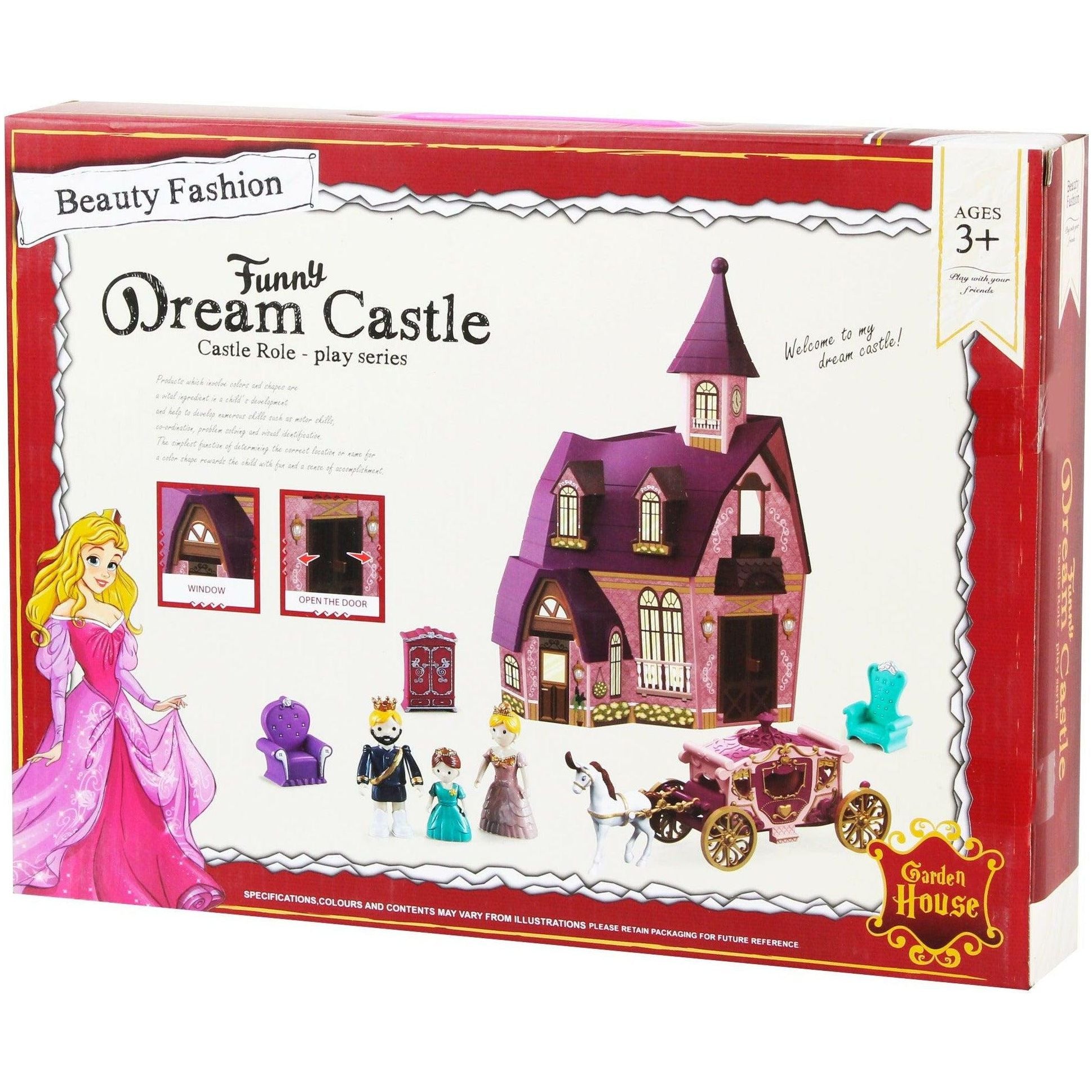 Funny Dream Castle Golden House With 3 Character and Furnitrues - BumbleToys - 4+ Years, Doll House, Dolls, Girls, Kids Furniture, Toy House