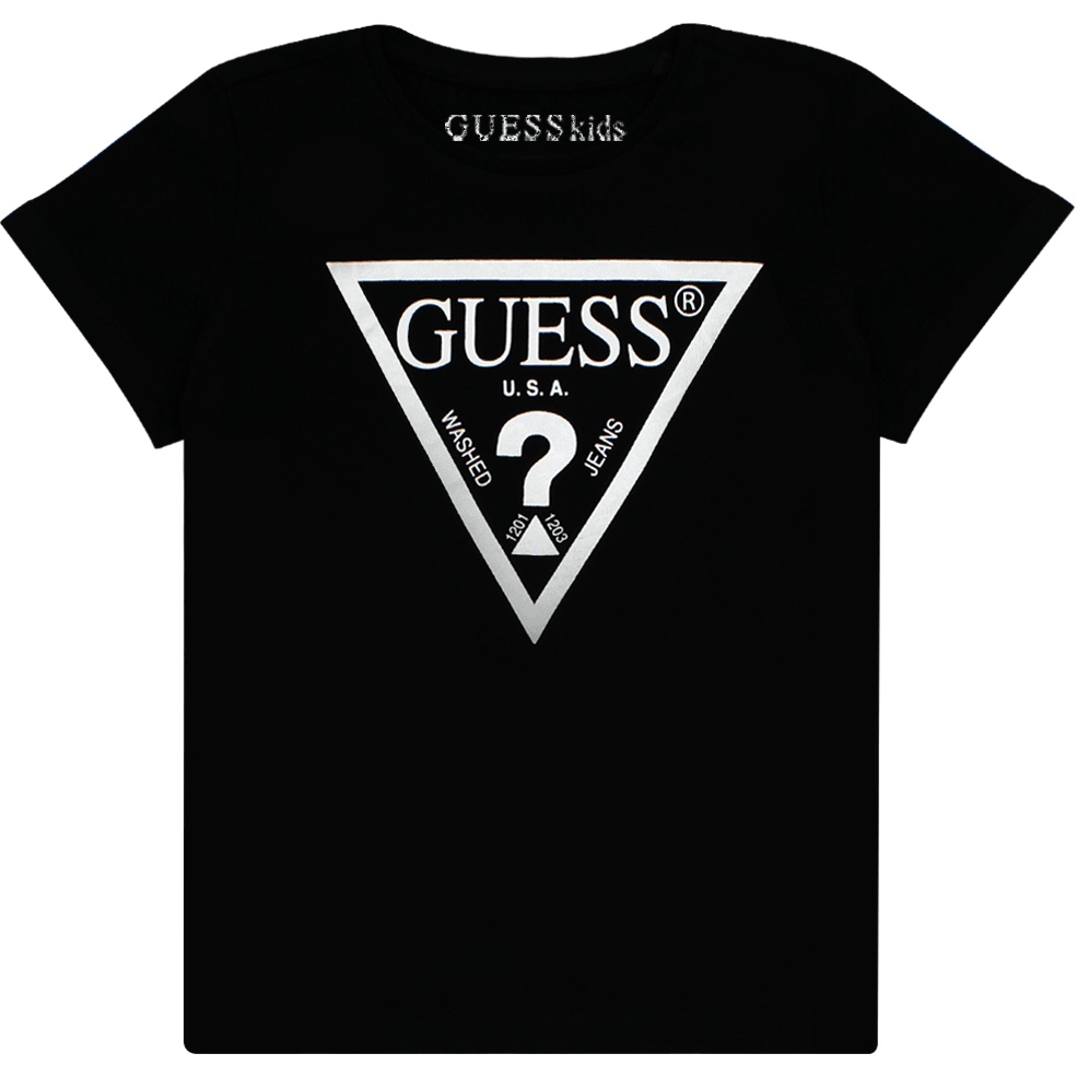 Guess Kids Black Cotton Triangle Front Logo T-shirt - BumbleToys - casual, Clothes, Clothing, Girls, Guess Kids, Kids Fashion