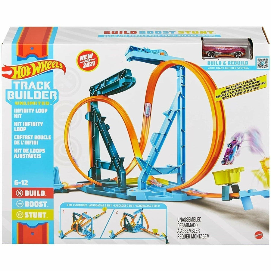 Hot Wheels Track Builder Unlimited Infinity Loop Kit with Adjustable Set-Ups & Jump That Flips Cars into Catch Cup with One 1:64 Scale Vehicle
