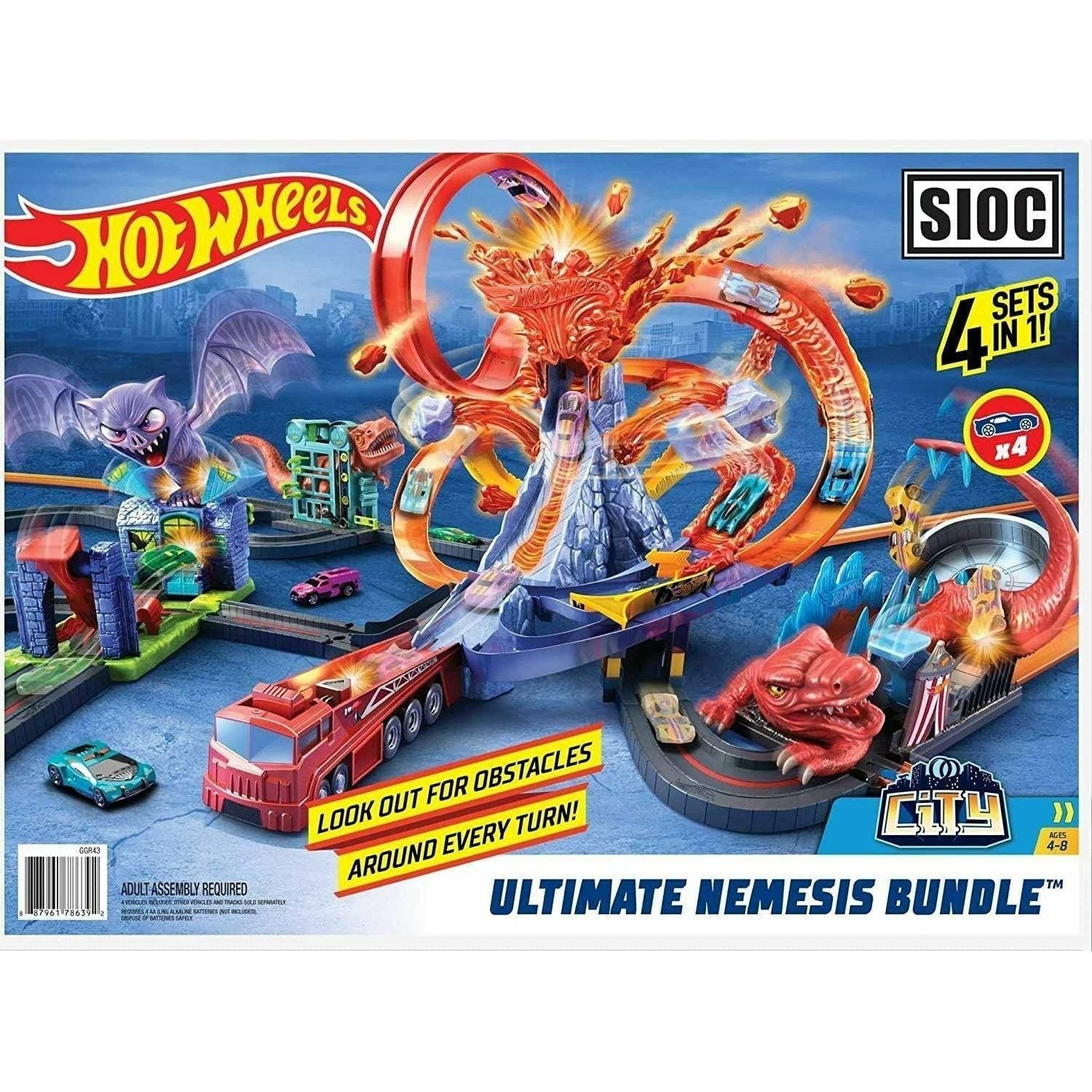 Hot Wheels Ultimate City Track Includes 4 Different Sets With Dinosaurs & Creatures Four 1:64 Scale Cars & Extra Track - BumbleToys - 5-7 Years, Boys, OXE, Tracks & Garages