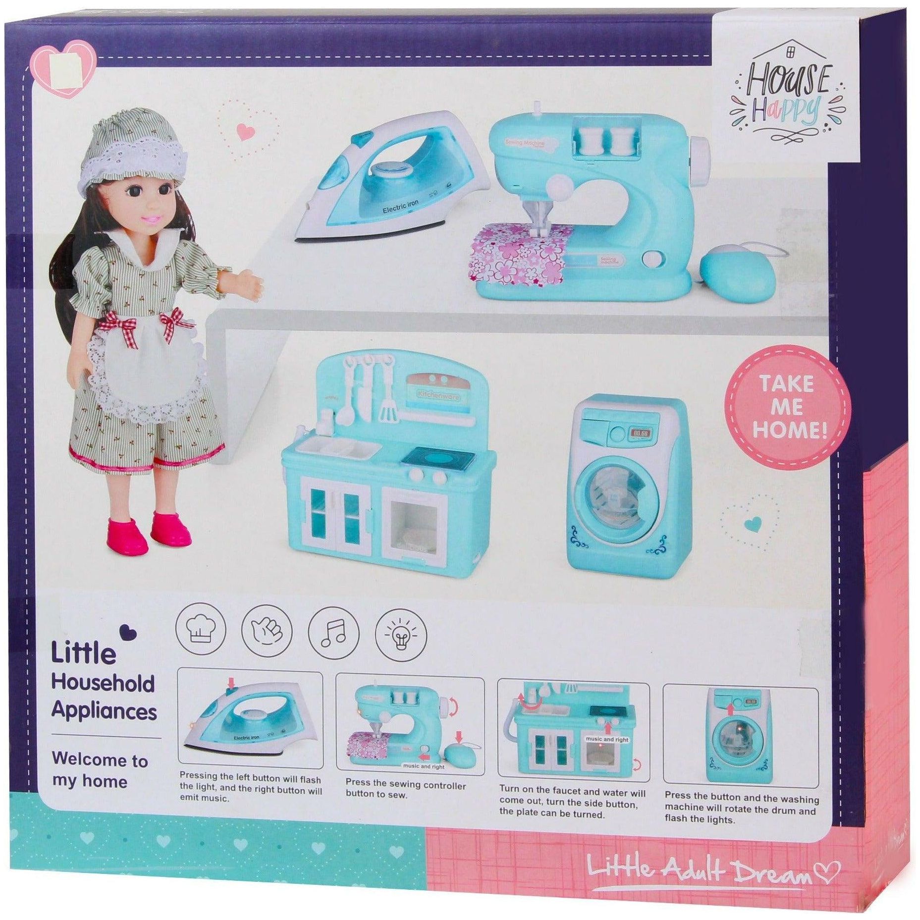 House Happy Doll Home Beautiful Girl With Electric Iron Appliances Set - BumbleToys - 5-7 Years, Fashion Dolls & Accessories, Girls, Toy House