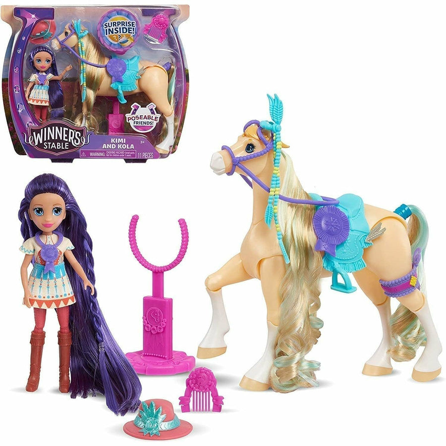 Just Play Winner's Stable 11 Piece Set Includes 5-Inch Kimi Articulated Small Doll & 7-Inch Kola Articulated Horse