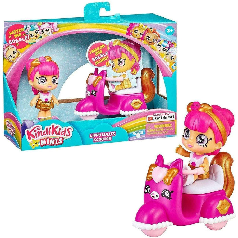 Kindi Kids Minis - Lippy Lulu's Scooter - Collectible Vehicle and Posable Bobble Head Figurine