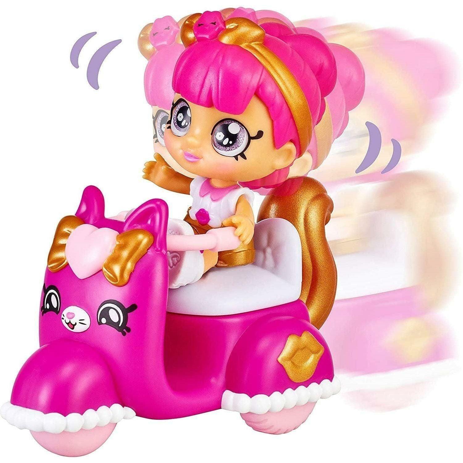 Kindi Kids Minis - Lippy Lulu's Scooter - Collectible Vehicle and Posable Bobble Head Figurine - BumbleToys - 5-7 Years, Fashion Dolls & Accessories, Girls, Kindi Kids, Scooter