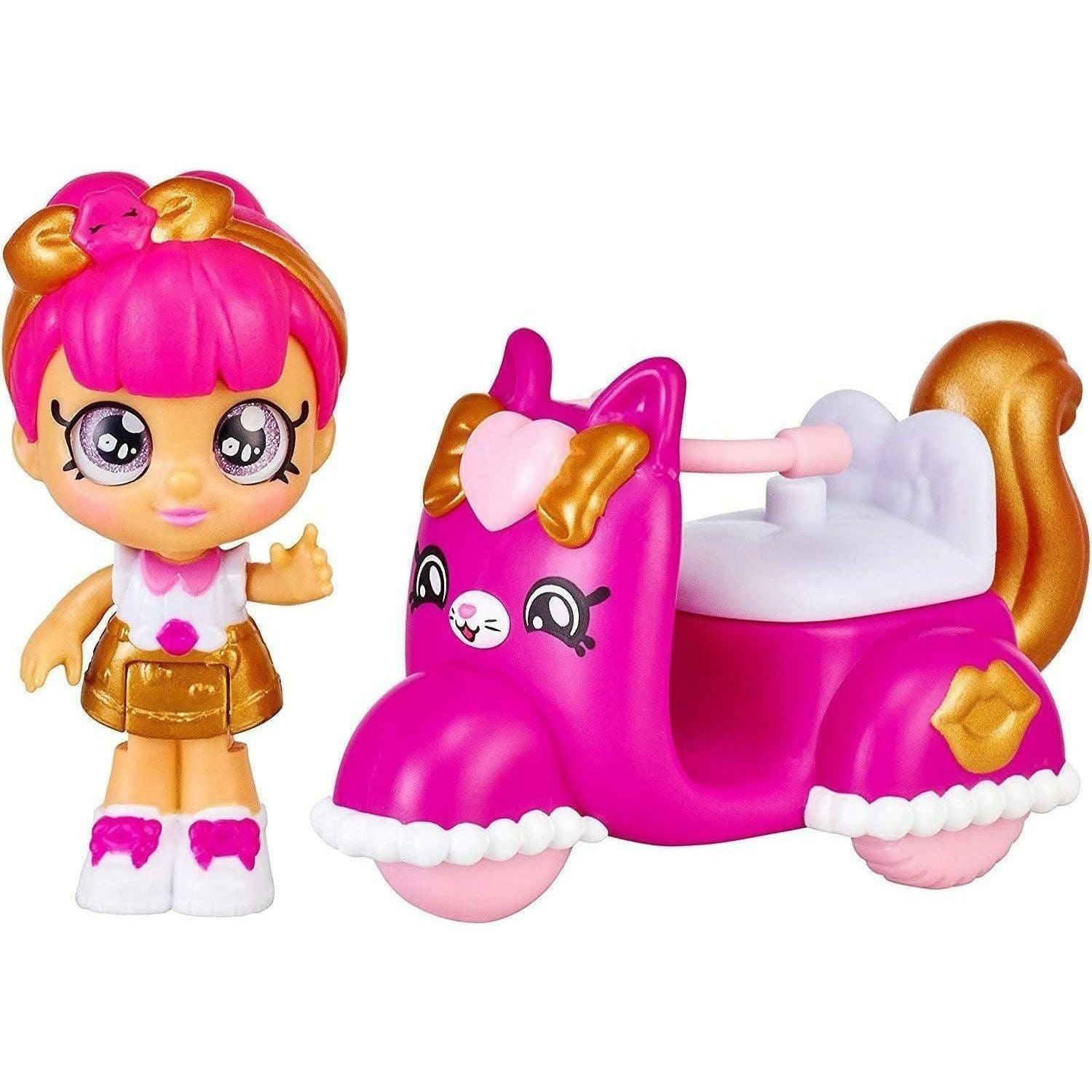 Kindi Kids Minis - Lippy Lulu's Scooter - Collectible Vehicle and Posable Bobble Head Figurine - BumbleToys - 5-7 Years, Fashion Dolls & Accessories, Girls, Kindi Kids, Scooter