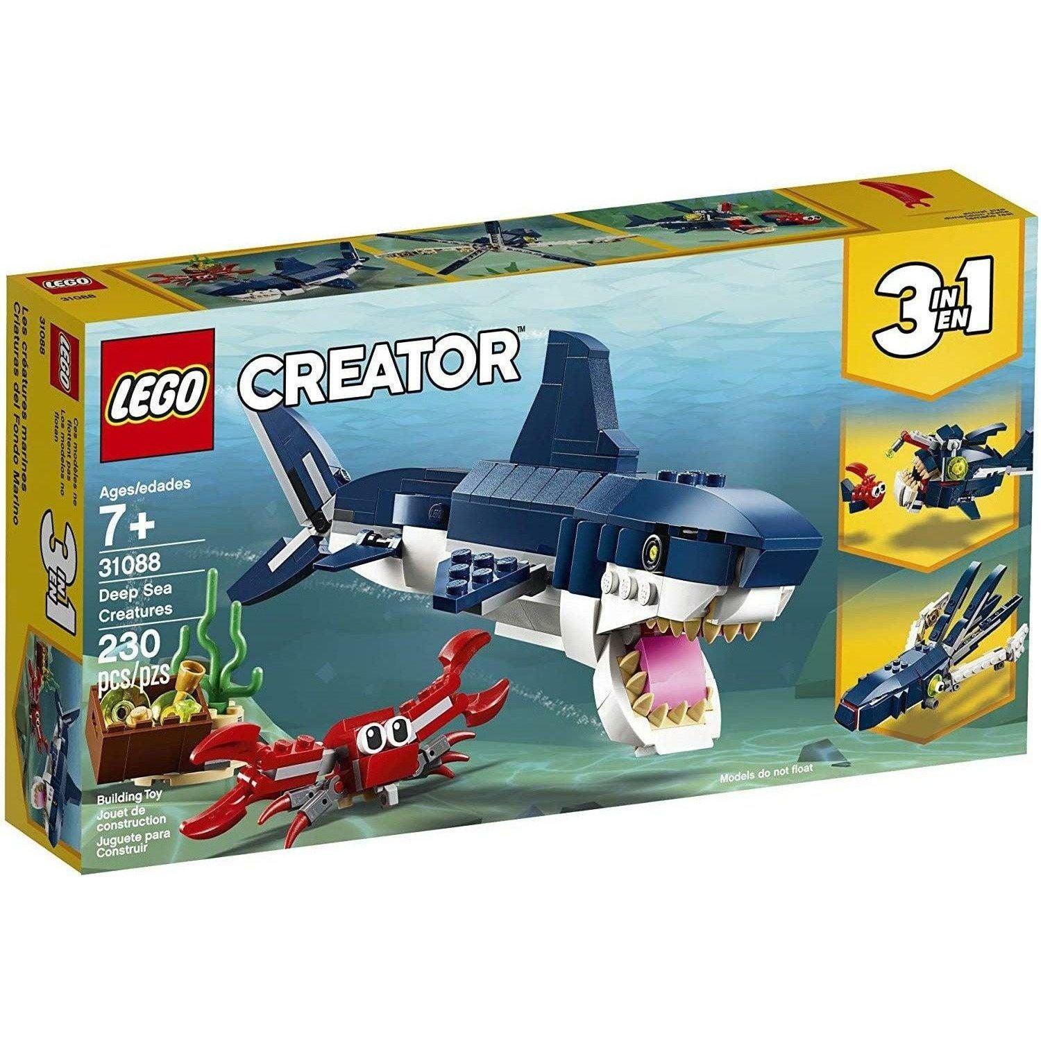 LEGO 31088 Creator 3In1 Deep Sea Creatures Make a Shark, Squid, Angler Fish & Crab 230 Pieces - BumbleToys - 8-13 Years, Boys, Creator 3In1, LEGO, OXE, Pre-Order