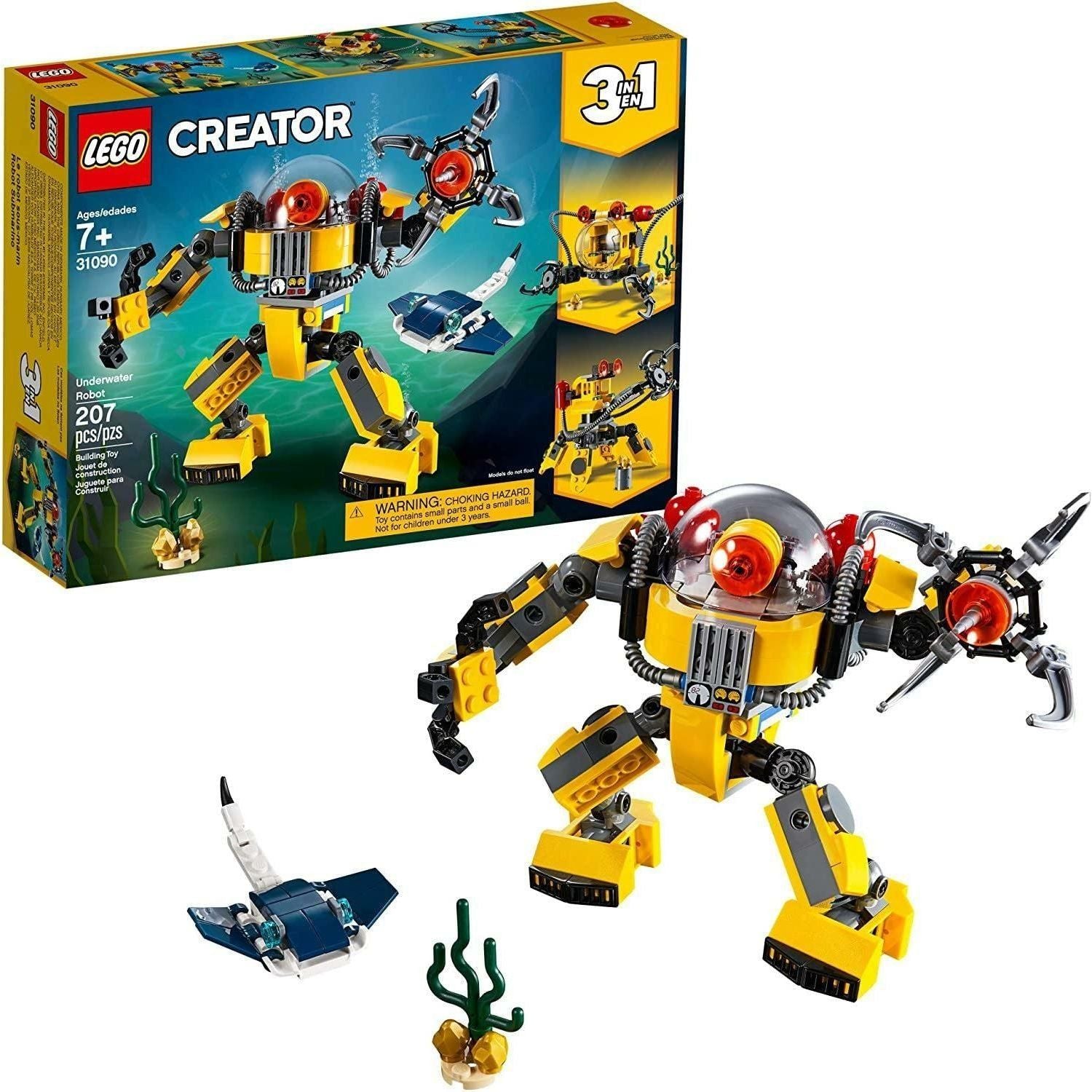 LEGO 31090 Creator 3in1 Underwater Robot Building Kit (207 Pieces) - BumbleToys - 5-7 Years, Boys, Creator 3in1, LEGO, OXE