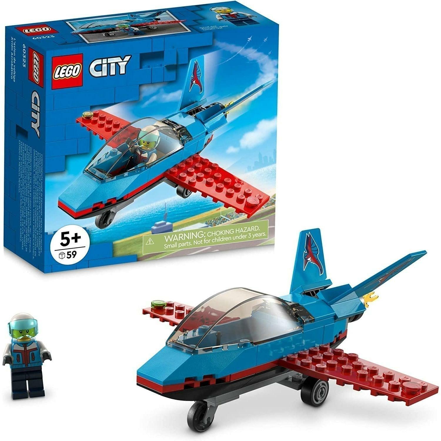 LEGO City Stunt Plane 60323 Building Kit; Toy Jet with Decorated Tail Fins and an Opening Cockpit, Plus a Pilot Minifigure with a Helmet (59 Pieces) - BumbleToys - 5-7 Years, Boys, City, EXO, LEGO