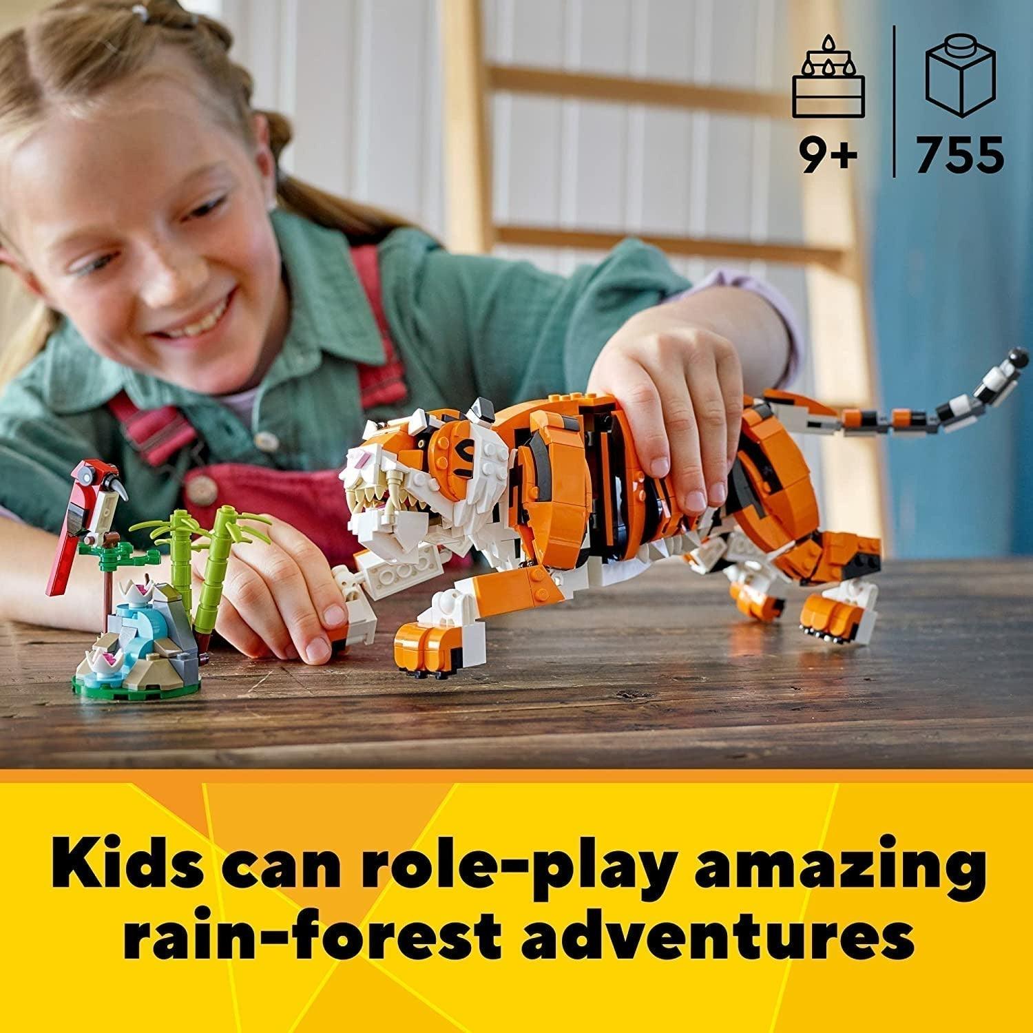 LEGO Creator 3in1 Majestic Tiger 31129 Building Kit; Animal Toys for Kids, Featuring a Tiger, Panda and Koi Fish; Creative Gifts for Kids Aged 9+ Who Love Imaginative Play (755 Pieces) - BumbleToys - 8+ Years, 8-13 Years, Animals, Boys, Creator, Creator 3In1, LEGO, OXE, Pre-Order