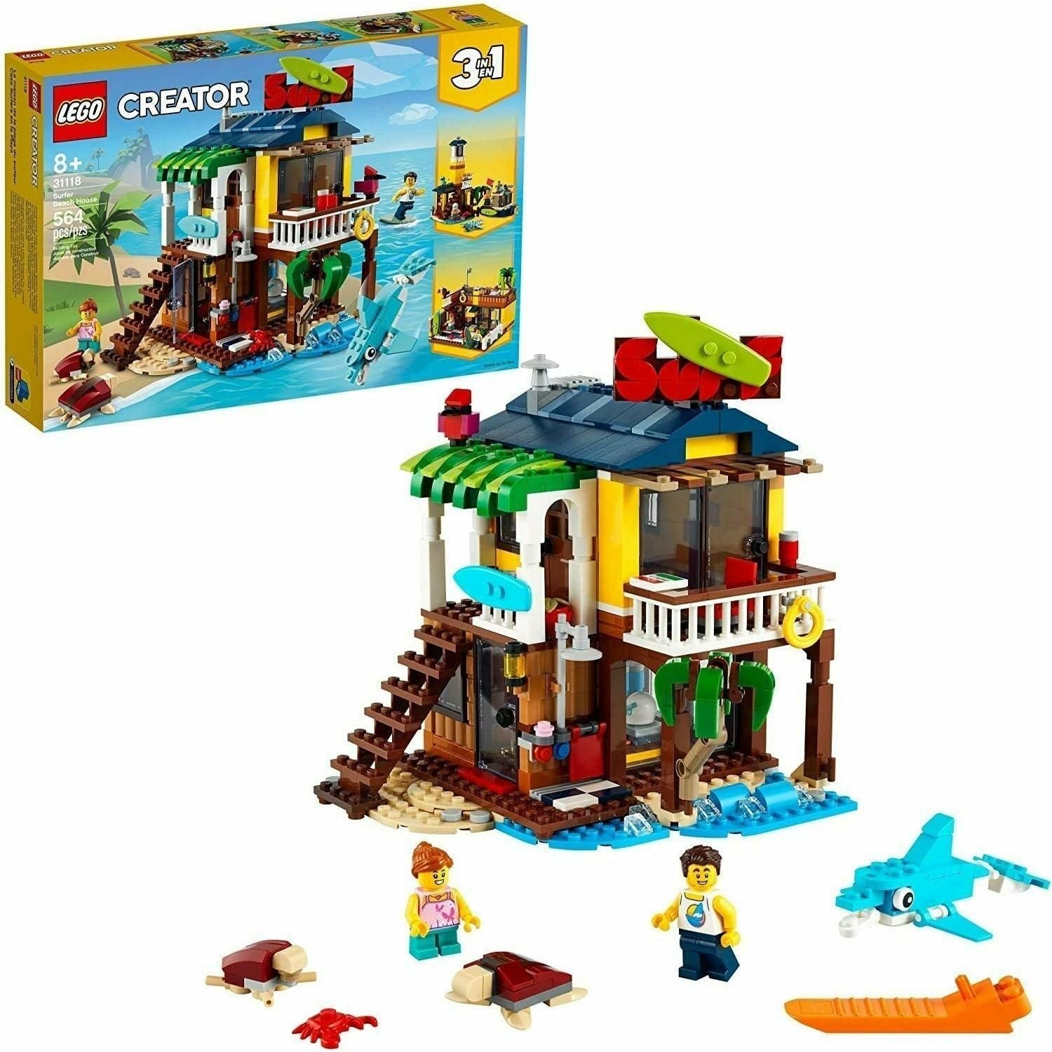 LEGO Creator 3in1 Surfer Beach House 31118 Building Kit Featuring Beach Hut and Animal Toys (564 Pieces) - BumbleToys - 8-13 Years, Boys, Creator 3in1, LEGO, OXE, Pre-Order