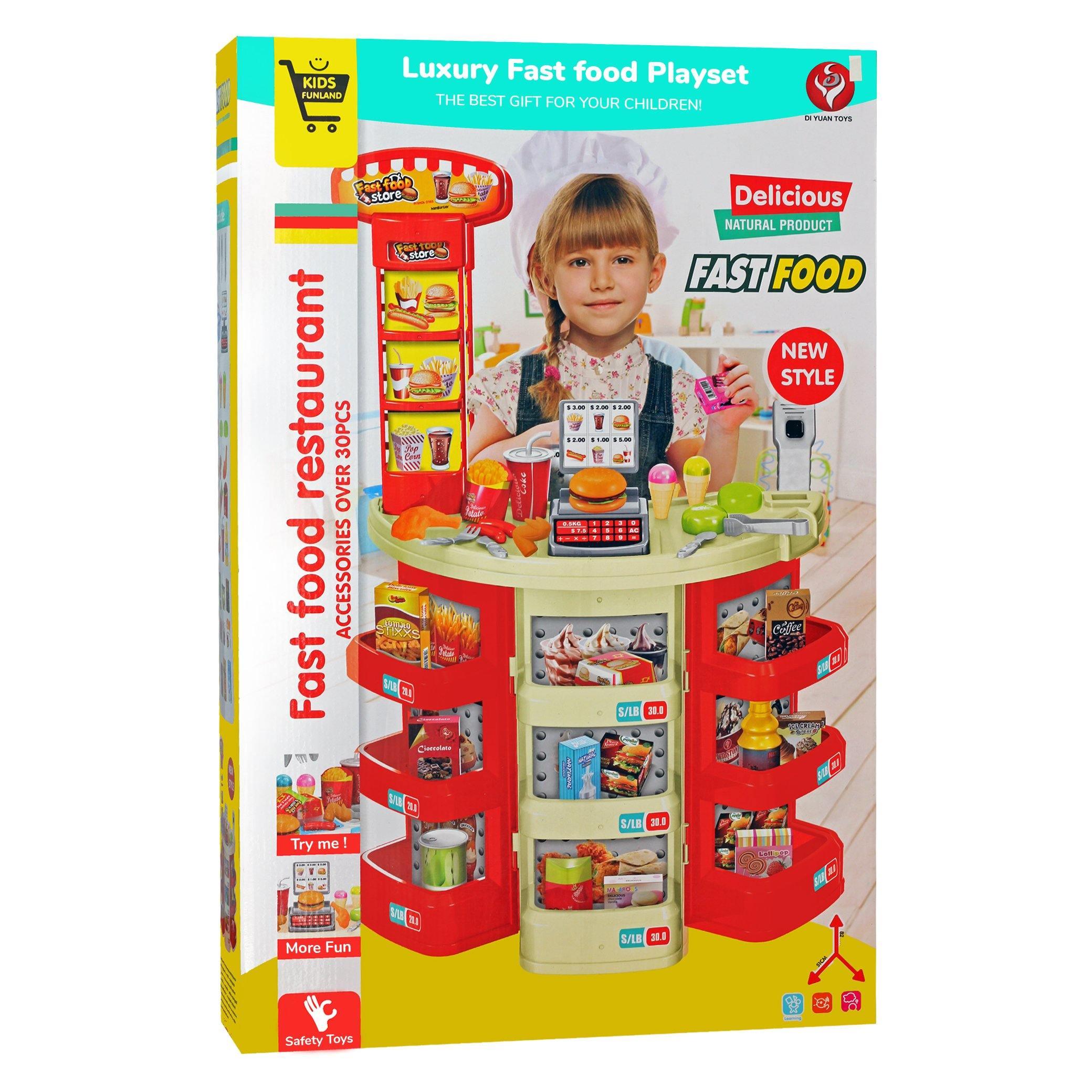 Luxury Fast Food Toy Playset supermarket With cashier and over 30 Accessories - BumbleToys - 5-7 Years, Boys, Girls, Kitchen & Play Sets, Toy House