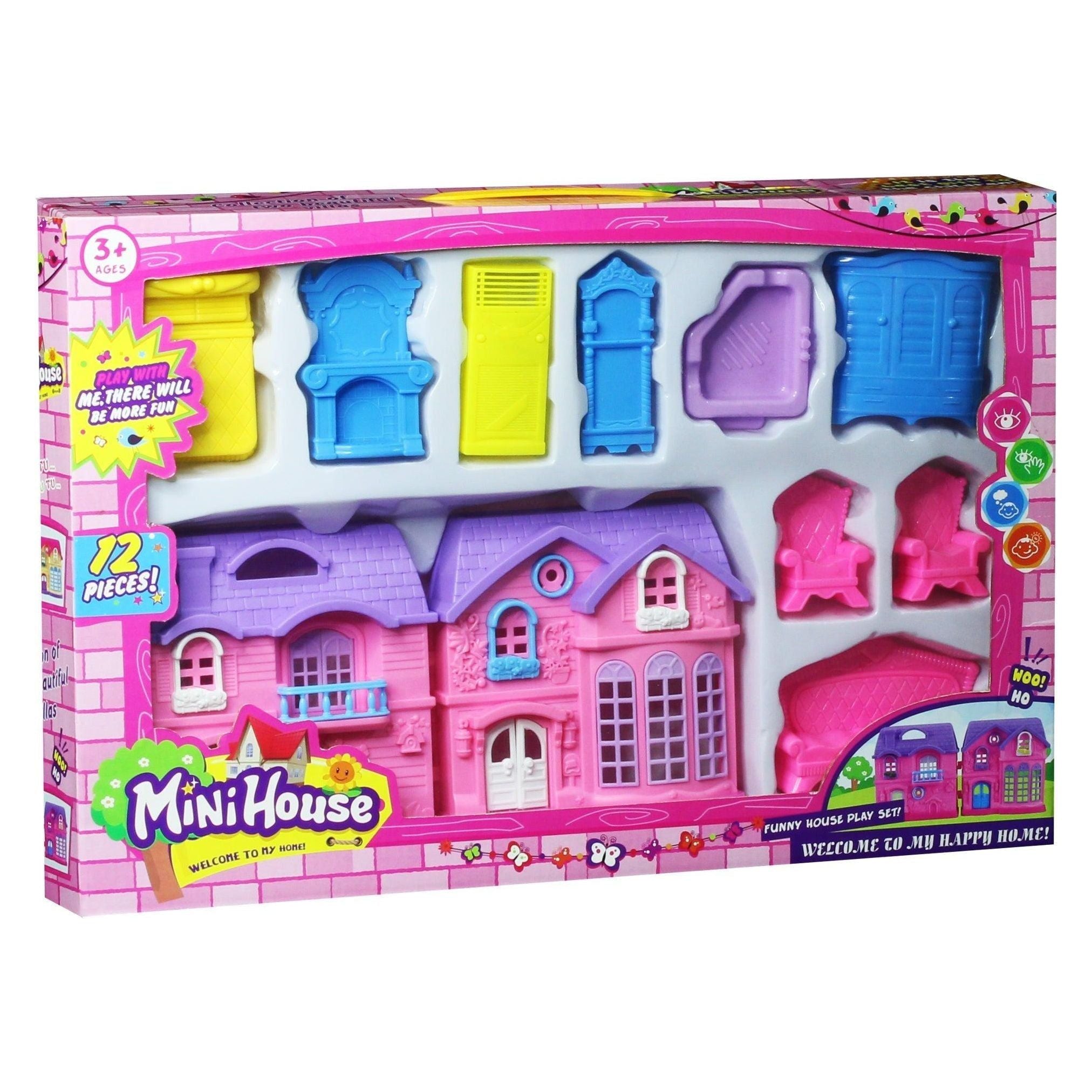 Mini House With New Style Furniture,20 Funny House Play Set 12 Pieces - BumbleToys - 4+ Years, Doll House, Dolls, Girls, Toy House