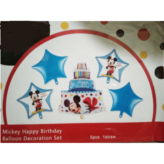 Minnie & Mickey Mouse Happy Birthday Cake Balloon Set 5 PCs - BumbleToys - Balloons, Birthday, Boys, Girls, KH, Mickey & Minnie, Party Supplies, Unisex