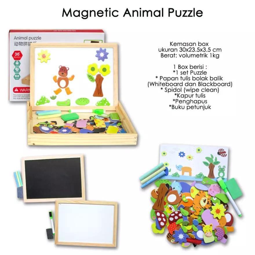 Multifunctional Wooden Drawing Board With Magnetic Jigsaw Puzzle - BumbleToys - 5-7 Years, Blackboards & Easels, Toy Land, Unisex