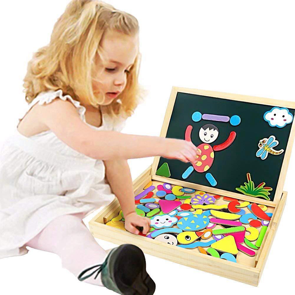 Multifunctional Wooden Drawing Board With Magnetic Jigsaw Puzzle - BumbleToys - 5-7 Years, Blackboards & Easels, Toy Land, Unisex
