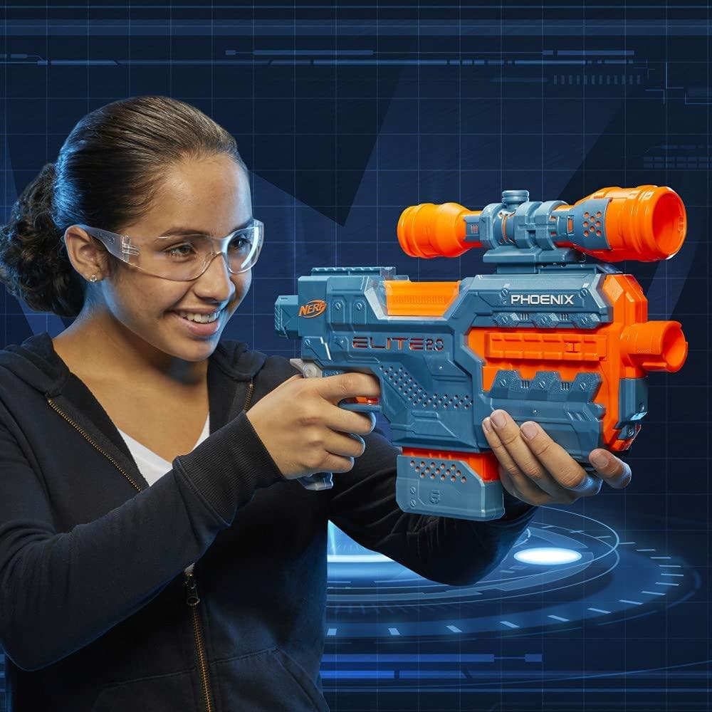 Nerf Elite 2.0 Phoenix CS-6 Motorised Blaster, 12 Official Nerf Darts, 6-Dart Clip, Scope, Tactical Rails, Barrel and Stock Attachment Points - BumbleToys - 6+ Years, Blasters, Blasters & Water Pistols, Boys, Fortnite, Guns, Pre-Order