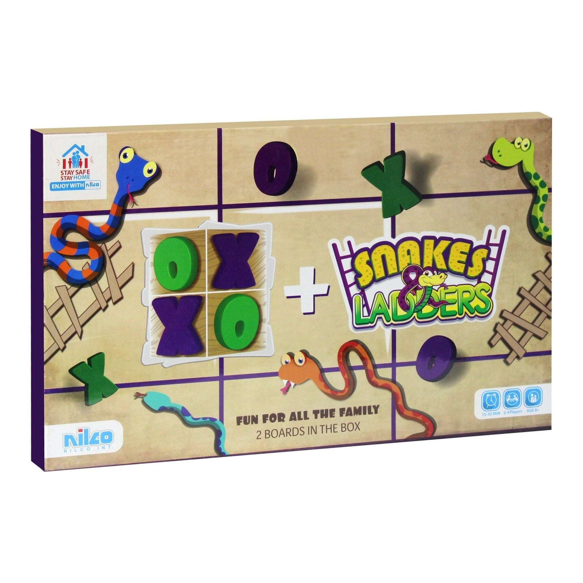 Nilco 1020 Snakes Ladders & XO Board Game - BumbleToys - 8-13 Years, Card & Board Games, Nilco, Puzzle & Board & Card Games, Unisex