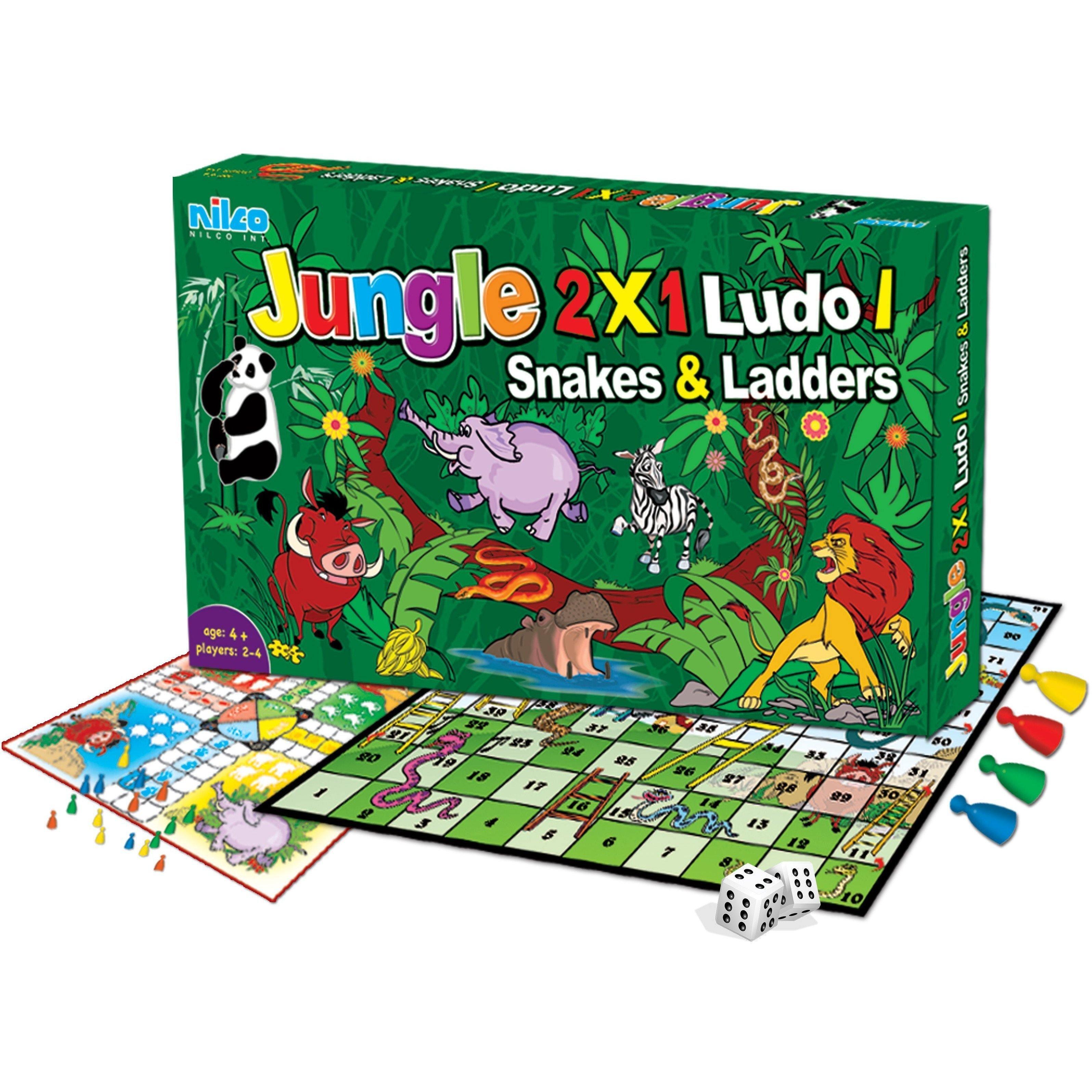 Nilco 5608 Jungle 2 x 1 Ludo Snake And Ladder Board Game - BumbleToys - 5-7 Years, Card & Board Games, Nilco, Puzzle & Board & Card Games, Unisex