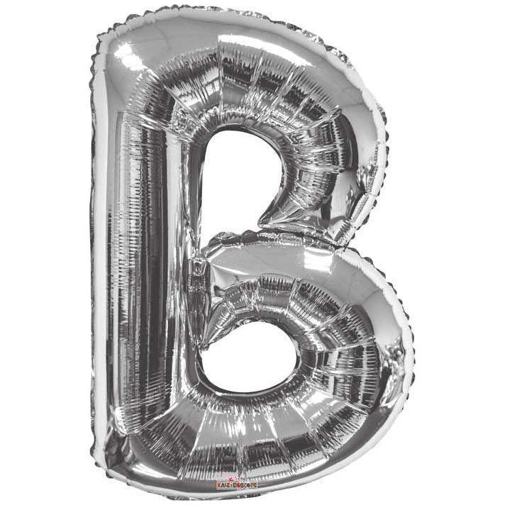 Party Time B Letter Foil Silver Balloon - BumbleToys - Balloons, Birthday, Helium, KH, Party Supplies, Unisex