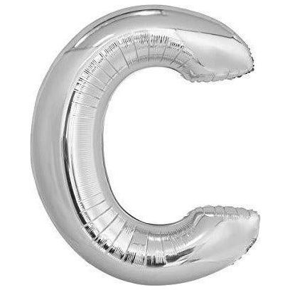 Party Time C Letter Foil Silver Balloon - BumbleToys - Balloons, Birthday, Helium, KH, Party Supplies, Unisex