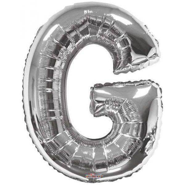 Party Time G Letter Foil Silver Balloon - BumbleToys - Balloons, Birthday, Helium, KH, Party Supplies, Unisex