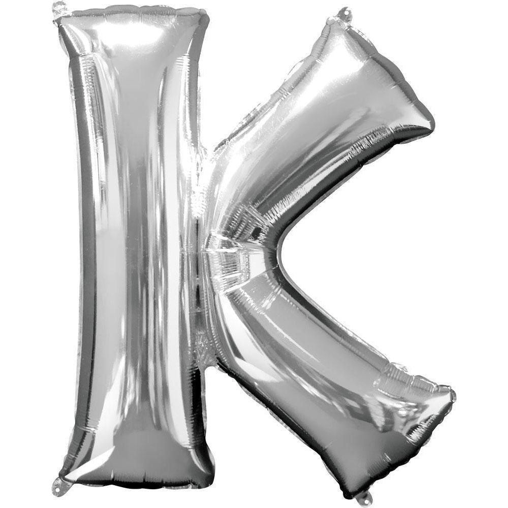 Party Time K Letter Foil Silver Balloon - BumbleToys - Balloons, Birthday, Helium, KH, Party Supplies, Unisex