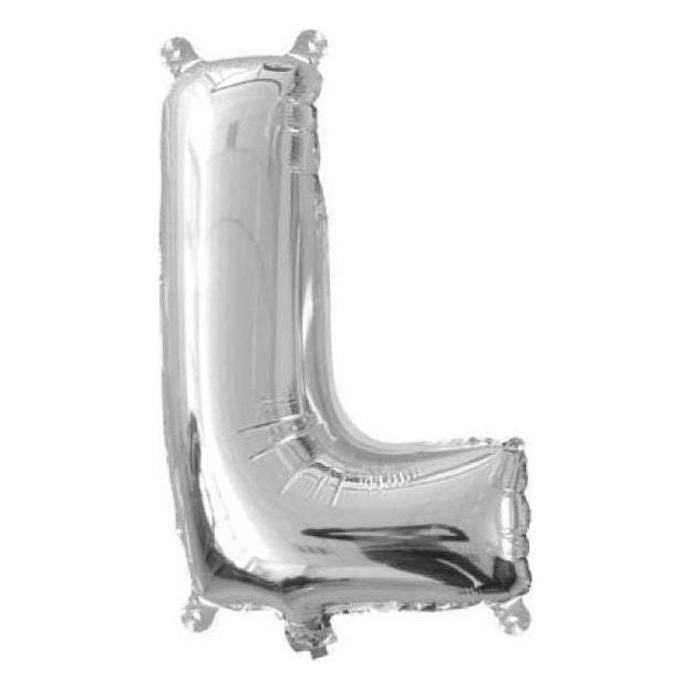 Party Time L Letter Foil Silver Balloon - BumbleToys - Balloons, Birthday, Helium, KH, Party Supplies, Unisex