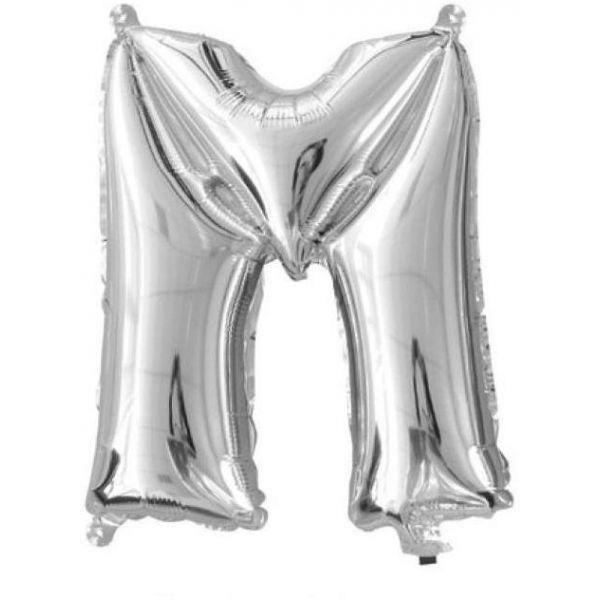 Party Time M Letter Foil Silver Balloon - BumbleToys - Balloons, Birthday, Helium, KH, Party Supplies, Unisex