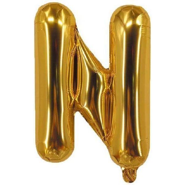 Party Time N Letter Foil Gold Balloon - BumbleToys - Balloons, Birthday, Helium, KH, Party Supplies, Unisex