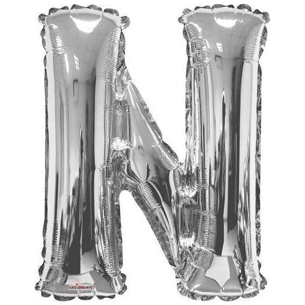 Party Time N Letter Foil Silver Balloon - BumbleToys - Balloons, Birthday, Helium, KH, Party Supplies, Unisex