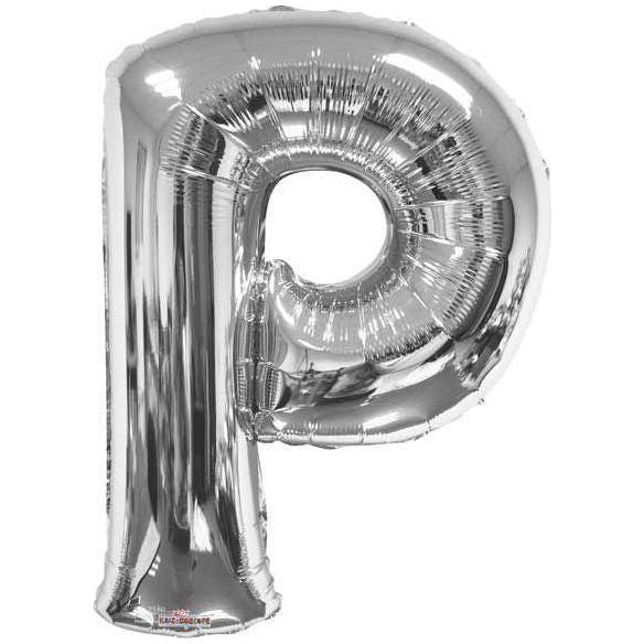 Party Time P Letter Foil Silver Balloon - BumbleToys - Balloons, Birthday, Helium, KH, Party Supplies, Unisex